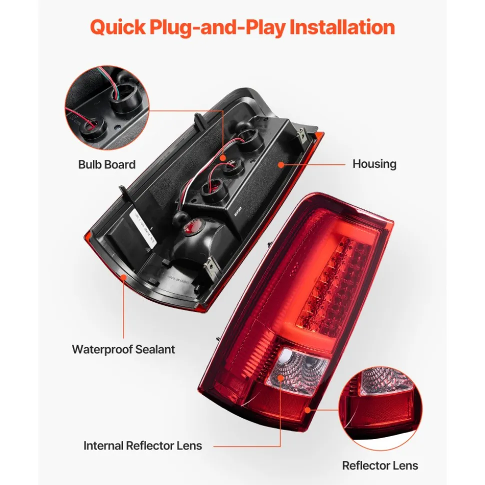 VEVOR Tail Light Assembly Compatible with 2003-2006 Chevy Silverado 1500 1500 HD 2500 2500 HD 3500, 2007-2007 Chevy Classic, 2PCS Driver & Passenger Side LED Taillight Brake Lamps with Bulbs, Red