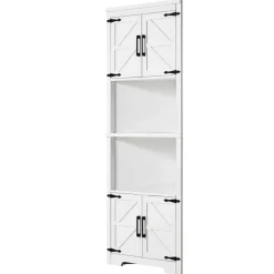 VEVOR 68" Tall Corner Storage Cabinet, 6 Tiers Farmhouse Storage Cabinet with 4 Wooden Doors & Adjustable Shelves, Freestanding Corner Kitchen Cabinet for Living Room, Kitchen, Laundry Room, White