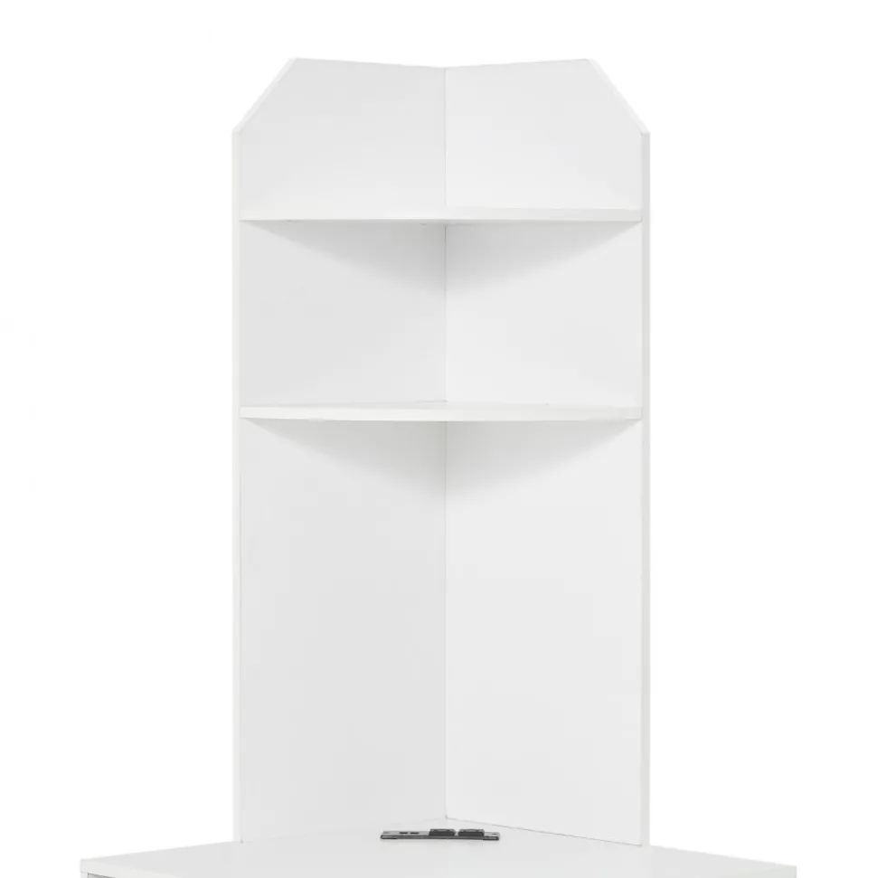 VEVOR 64" Tall Corner Storage Cabinet, 6 Tiers Wooden Storage Cabinet with USB Ports and Outlets & Adjustable Shelves, Freestanding Corner Cabinet for Living Room, Kitchen, Laundry Room, White