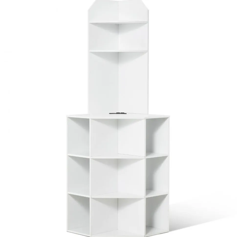 VEVOR 64" Tall Corner Storage Cabinet, 6 Tiers Wooden Storage Cabinet with USB Ports and Outlets & Adjustable Shelves, Freestanding Corner Cabinet for Living Room, Kitchen, Laundry Room, White