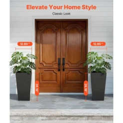 VEVOR Tall Planters Set of 2, 22 Inch Large Outdoor Taper Planters for Outdoor Indoor Plants, Front Porch Plastic Modern Flower Pots with Casters, Inner Pot & Drainage Holes for Patio, Garden, Black