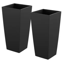 VEVOR Tall Planters Set of 2, 22 Inch Large Outdoor Taper Planters for Outdoor Indoor Plants, Front Porch Plastic Modern Flower Pots with Casters, Inner Pot & Drainage Holes for Patio, Garden, Black