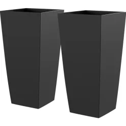 VEVOR Tall Planters Set of 2, 22 Inch Large Outdoor Taper Planters for Outdoor Indoor Plants, Front Porch Plastic Modern Flower Pots with Casters, Inner Pot & Drainage Holes for Patio, Garden, Black