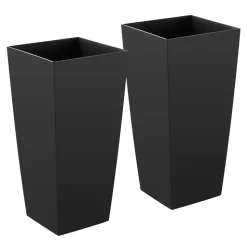 VEVOR Tall Planters Set of 2, 22 Inch Large Outdoor Taper Planters for Outdoor Indoor Plants, Front Porch Plastic Modern Flower Pots with Casters, Inner Pot & Drainage Holes for Patio, Garden, Black