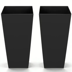 VEVOR Tall Planters Set of 2, 22 Inch Large Outdoor Taper Planters for Outdoor Indoor Plants, Front Porch Plastic Modern Flower Pots with Casters, Inner Pot & Drainage Holes for Patio, Garden, Black