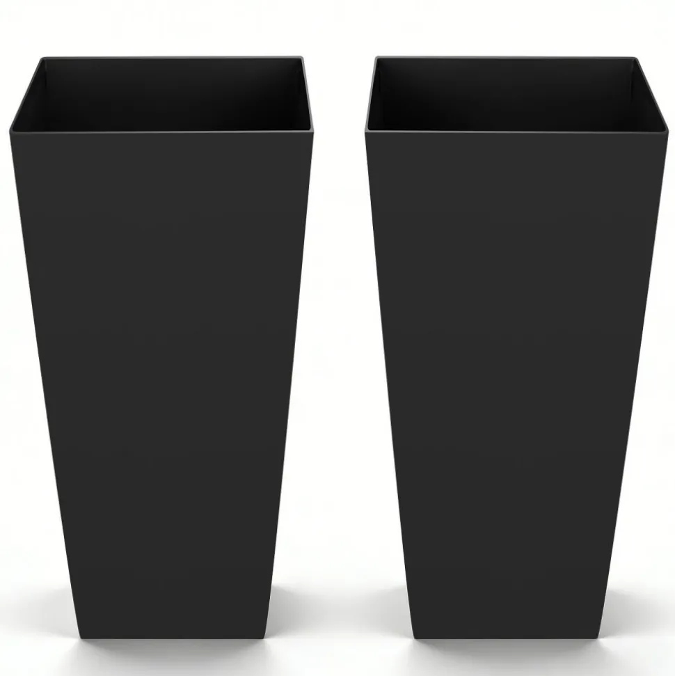 VEVOR Tall Planters Set of 2, 22 Inch Large Outdoor Taper Planters for Outdoor Indoor Plants, Front Porch Plastic Modern Flower Pots with Casters, Inner Pot & Drainage Holes for Patio, Garden, Black