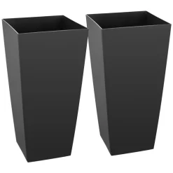 VEVOR Tall Planters Set of 2, 22 Inch Large Outdoor Taper Planters for Outdoor Indoor Plants, Front Porch Plastic Modern Flower Pots with Casters, Inner Pot & Drainage Holes for Patio, Garden, Black