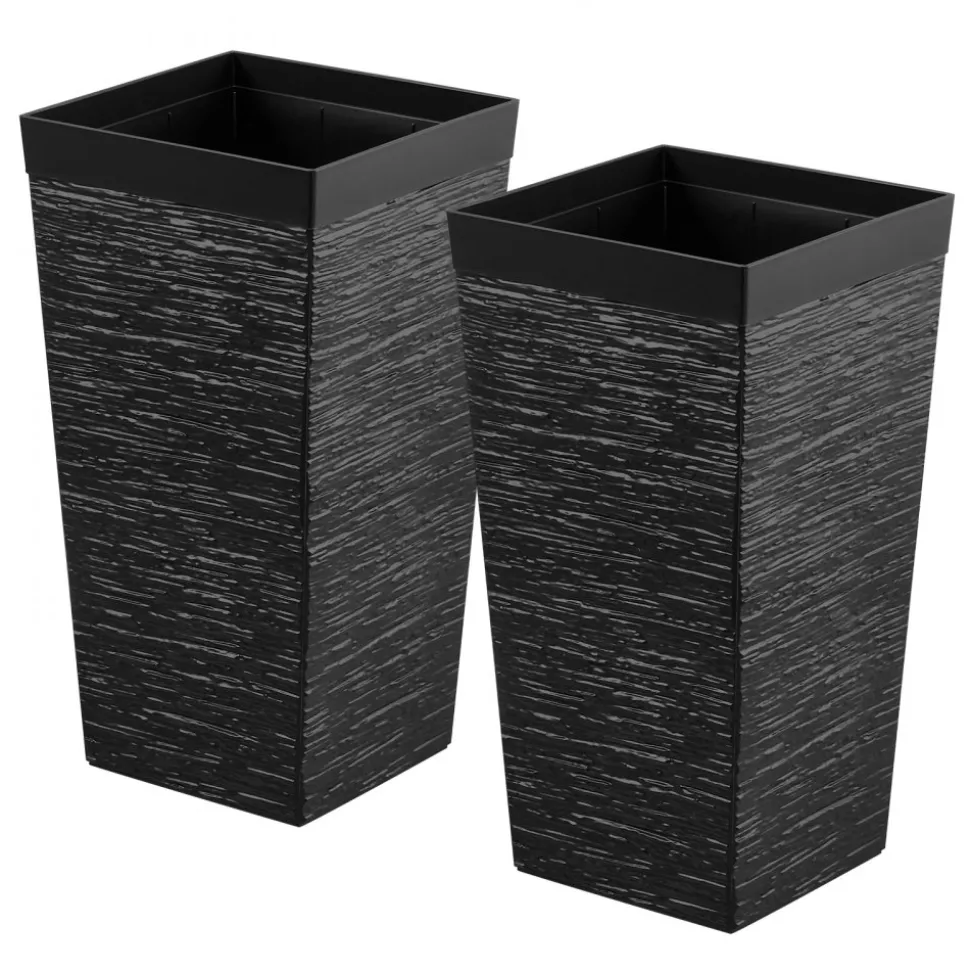 VEVOR Tall Planters Set of 2, 23 Inch Large Outdoor Taper Planters for Outdoor Indoor Plants, Front Porch Plastic Modern Flower Pots with Casters, Inner Pot & Drainage Holes for Patio, Garden, Black