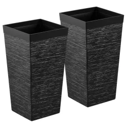VEVOR Tall Planters Set of 2, 23 Inch Large Outdoor Taper Planters for Outdoor Indoor Plants, Front Porch Plastic Modern Flower Pots with Casters, Inner Pot & Drainage Holes for Patio, Garden, Black