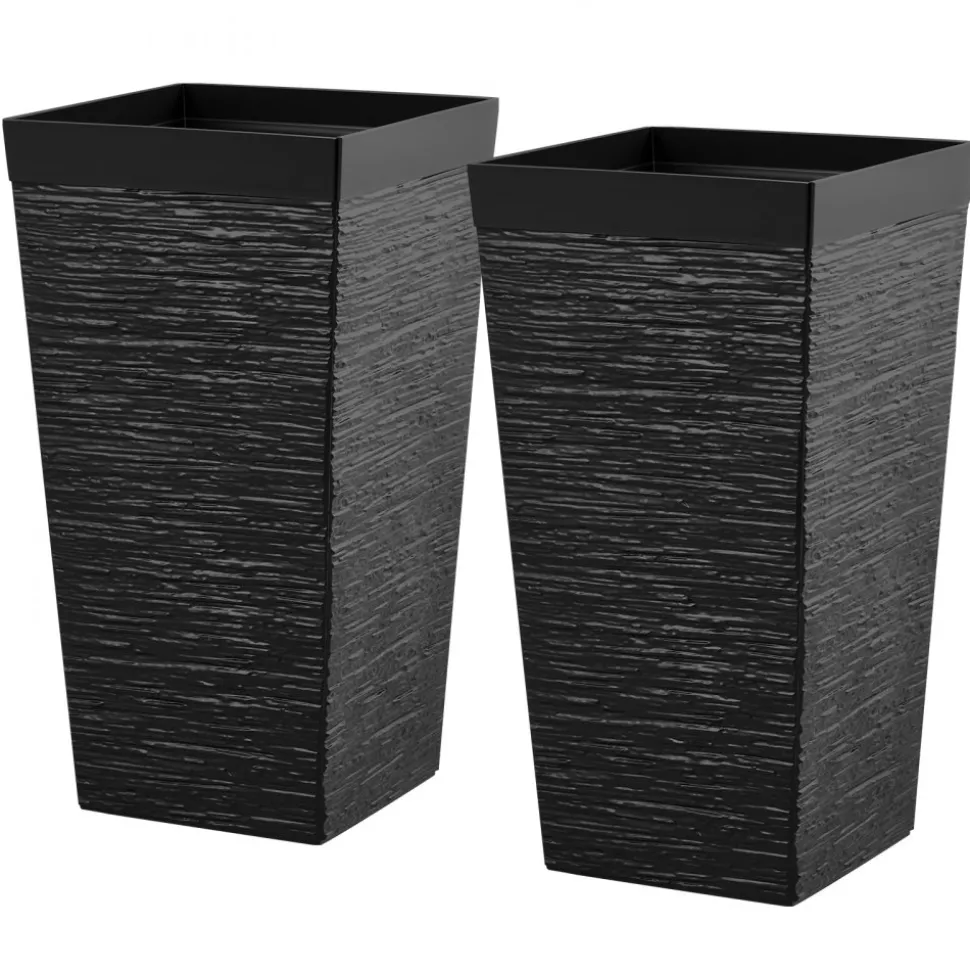 VEVOR Tall Planters Set of 2, 23 Inch Large Outdoor Taper Planters for Outdoor Indoor Plants, Front Porch Plastic Modern Flower Pots with Casters, Inner Pot & Drainage Holes for Patio, Garden, Black