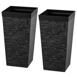 VEVOR Tall Planters Set of 2, 23 Inch Large Outdoor Taper Planters for Outdoor Indoor Plants, Front Porch Plastic Modern Flower Pots with Casters, Inner Pot & Drainage Holes for Patio, Garden, Black