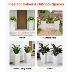 VEVOR Tall Planters Set of 2, 30 Inch Large Outdoor Taper Planters for Outdoor Indoor Plants, Front Porch Plastic Modern Flower Pots with Casters, Inner Pot & Drainage Holes for Patio, Garden, Black