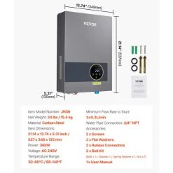 VEVOR Tankless Electric Water Heater, 36kW Instant Hot Water Heater Under Sink, On Demand for Bathroom, Kitchen, Office with LCD Touch Screen, Child Security Lock ,Space-Saving, 240V