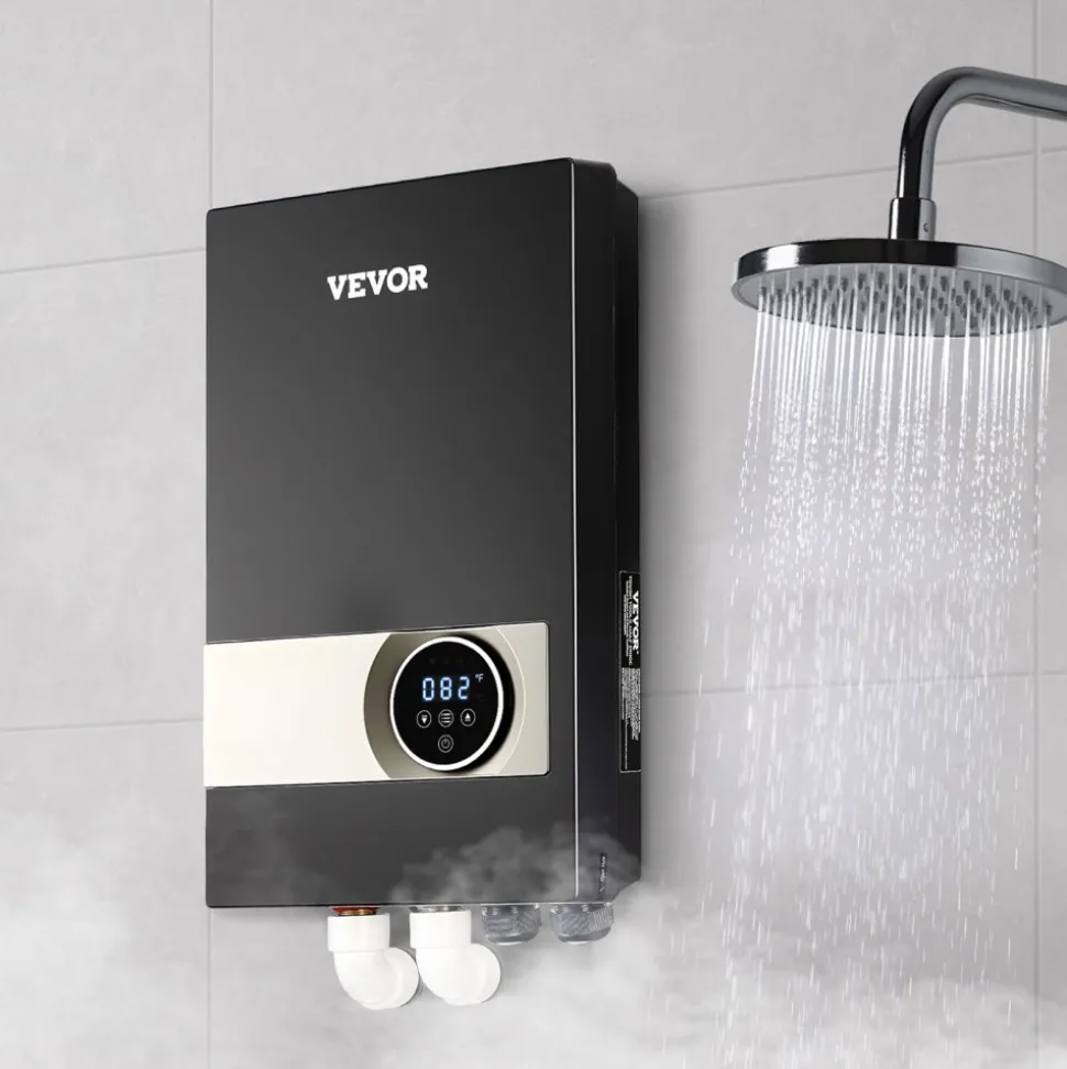 VEVOR Tankless Electric Water Heater, 27kW Instant Hot Water Heater Under Sink, On Demand for Bathroom, Kitchen, Office with LCD Touch Screen, Child Security Lock ,Space-Saving, 240V Black