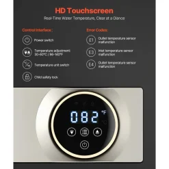 VEVOR Tankless Electric Water Heater, 27kW Instant Hot Water Heater Under Sink, On Demand for Bathroom, Kitchen, Office with LCD Touch Screen, Child Security Lock ,Space-Saving, 240V Black