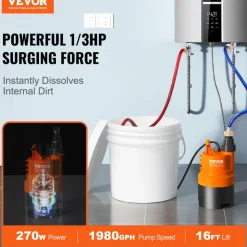 VEVOR Tankless Water Heater Flushing Kit, Includes Efficient Pump & 3.7 Gallon Pail & 2 Hoses, Wrench and Adapter for Quick Install, Easy to Start Water Heater Flush Descale Kit Anti-corrosion