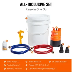 VEVOR Tankless Water Heater Flushing Kit, Includes Efficient Pump & 5 Gallon Pail & 2 Hoses & Descaling Powder, Wrench and Adapter for Quick Install Easy to Start, Water Heater Flush Kit