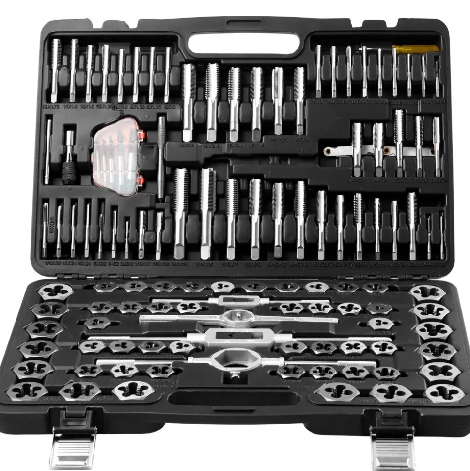 VEVOR Tap and Die Set, 116-Piece Include Metric and SAE Size, Bearing Steel Taps and Dies, Essential Threading Tool for Cutting External Internal Threads, with Complete Accessories and Storage Case