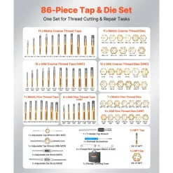 VEVOR Tap and Die Set, 86-Piece Metric and SAE Sizes M3 to M12, #4 to 5/8
