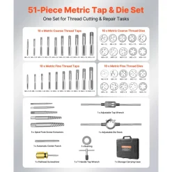 VEVOR Tap and Die Set, 51-Piece Metric Sizes M6 to M24, with Coarse and Fine Thread Taps and Dies, Wrench, Carrying Case and Complete Accessories, Bearing Steel, for Threading and Rethreading Threads
