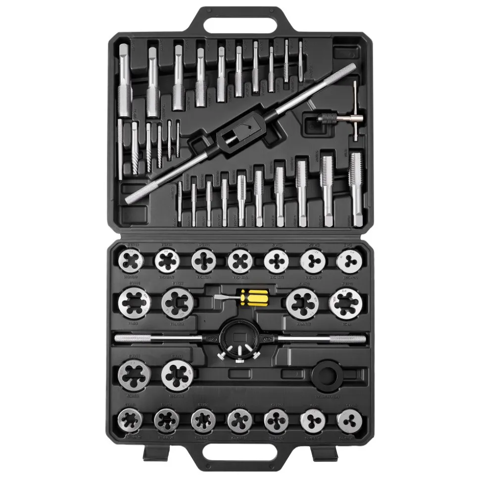 VEVOR Tap and Die Set, 51-Piece SAE Sizes 1/4" to 1", with Coarse and Fine Thread Taps and Dies, Wrench, Carrying Case and Complete Accessories, Bearing Steel, for Threading and Rethreading Threads