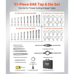 VEVOR Tap and Die Set, 51-Piece SAE Sizes 1/4