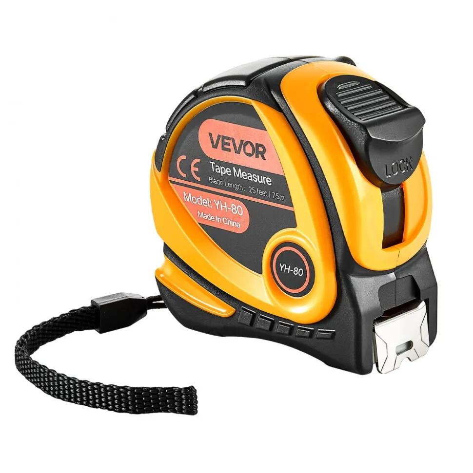 VEVOR Tape Measure 25 ft Length, Measuring Tape with Retractable, Imperial and Metric ft/m Dual-Scale & ABS Case & Easy Read Steel Measurement Tool, for Outdoor,Decoration