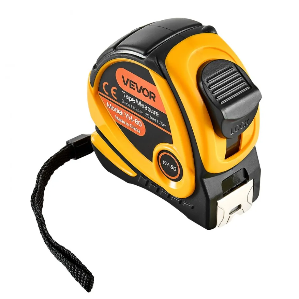 VEVOR Tape Measure 25 ft Length, Measuring Tape with Retractable, Imperial and Metric ft/m Dual-Scale & ABS Case & Easy Read Steel Measurement Tool, for Outdoor,Decoration