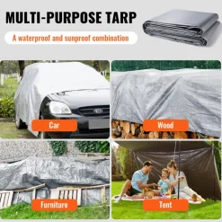 VEVOR Tarp Heavy Duty Waterproof 20x30 ft, Plastic Poly Tarp Cover 10 Mil, Multi Purpose Tear UV and Temperature Resistant Outdoor Tarpaulin with High Durability Reinforced Grommets (Silver/Brown)