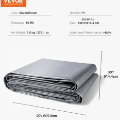 VEVOR Tarp Heavy Duty Waterproof 20x30 ft, Plastic Poly Tarp Cover 10 Mil, Multi Purpose Tear UV and Temperature Resistant Outdoor Tarpaulin with High Durability Reinforced Grommets (Silver/Brown)