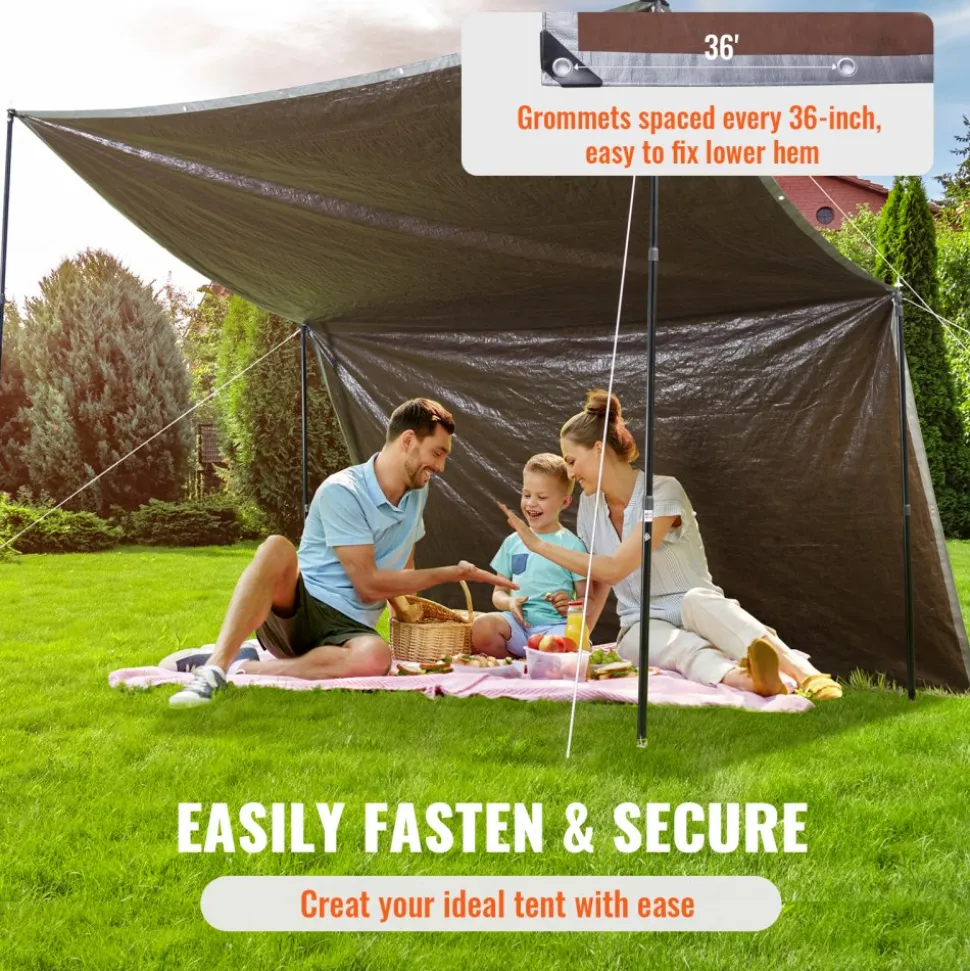 VEVOR Tarp Waterproof 16x20 ft, Plastic Poly Tarp Cover 10 Mil, Multi Purpose Tear UV and Temperature Resistant Outdoor Tarpaulin with High Durability Reinforced Grommets (Silver/Brown)
