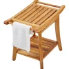 VEVOR Teak Shower Bench, 22 x 14.4 x 18.5 in, Waterproof Wood Shower Stool with Storage Shelf Handle Non-Slip Feet, 300 lbs Maximum Load Capacity Shower Chair Seat, for Bathroom Indoor and Outdoor Use