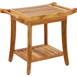 VEVOR Teak Shower Bench, 22 x 14.4 x 18.5 in, Waterproof Wood Shower Stool with Storage Shelf Handle Non-Slip Feet, 300 lbs Maximum Load Capacity Shower Chair Seat, for Bathroom Indoor and Outdoor Use