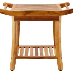 VEVOR Teak Shower Bench, 22 x 14.4 x 18.5 in, Waterproof Wood Shower Stool with Storage Shelf Handle Non-Slip Feet, 300 lbs Maximum Load Capacity Shower Chair Seat, for Bathroom Indoor and Outdoor Use