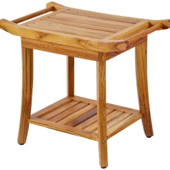 VEVOR Teak Shower Bench, 22 x 14.4 x 18.5 in, Waterproof Wood Shower Stool with Storage Shelf Handle Non-Slip Feet, 300 lbs Maximum Load Capacity Shower Chair Seat, for Bathroom Indoor and Outdoor Use