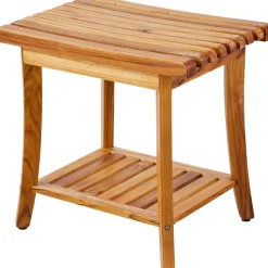 VEVOR Teak Shower Bench, 20 x 14.3 x 17.9 in, Waterproof Wood Shower Stool with Storage Shelf Non-Slip Foot Pads, 400 lbs Maximum Load Capacity Shower Chair Seat, for Bathroom Indoor and Outdoor Use