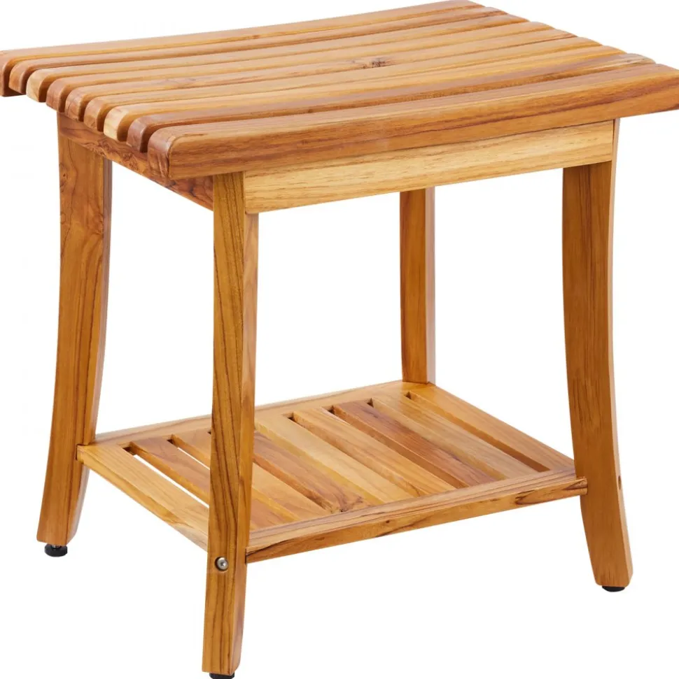 VEVOR Teak Shower Bench, 20 x 14.3 x 17.9 in, Waterproof Wood Shower Stool with Storage Shelf Non-Slip Foot Pads, 400 lbs Maximum Load Capacity Shower Chair Seat, for Bathroom Indoor and Outdoor Use