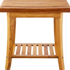 VEVOR Teak Shower Bench, 20 x 14.3 x 17.9 in, Waterproof Wood Shower Stool with Storage Shelf Non-Slip Foot Pads, 400 lbs Maximum Load Capacity Shower Chair Seat, for Bathroom Indoor and Outdoor Use