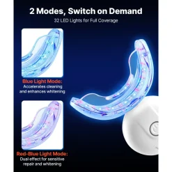 VEVOR Teeth Whitening Kit with LED Light, 32 LED Accelerator Lights, Whitening Strips, Pens and Gel Syringes, U-Shaped Tray, Wireless Portable Kit Fast and Effectively Removes Stubborn Stains