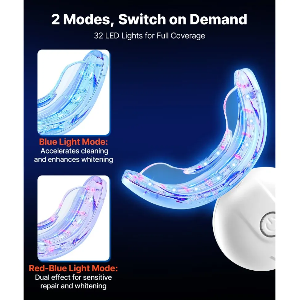 VEVOR Teeth Whitening Kit with LED Light, 32 LED Accelerator Lights, Whitening Strips, Pens and Gel Syringes, U-Shaped Tray, Wireless Portable Kit Fast and Effectively Removes Stubborn Stains