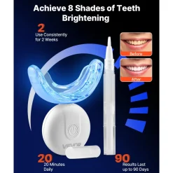 VEVOR Teeth Whitening Kit with LED Light, 32 LED Accelerator Lights, Whitening Strips, Pens and Gel Syringes, U-Shaped Tray, Wireless Portable Kit Fast and Effectively Removes Stubborn Stains