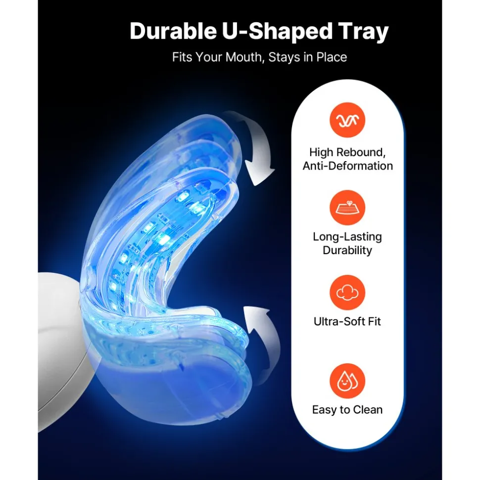 VEVOR Teeth Whitening Kit with LED Light, 32 LED Accelerator Lights, Whitening Strips, Pens and Gel Syringes, U-Shaped Tray, Wireless Portable Kit Fast and Effectively Removes Stubborn Stains