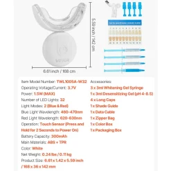 VEVOR Teeth Whitening Kit with LED Light, 32 LED Accelerator Lights, Whitening Gel Syringe, Desensitizing Gel, and U-Shaped Tray, Wireless Portable Kit Fast and Effectively Removes Stubborn Stains