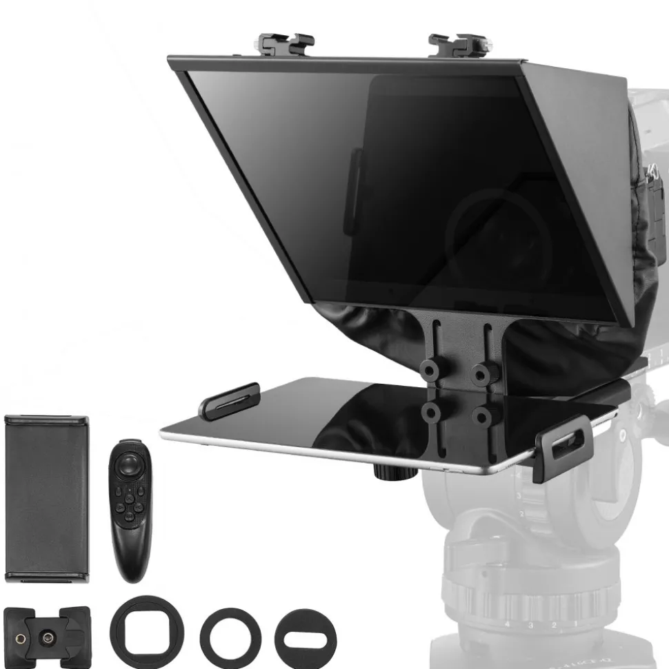 VEVOR Teleprompter, 10" Aluminum Alloy, Desktop Prompter with Adjustable Spectroscope, Remote Control, for YouTube, Twitch, Zoom, Supports DSLR/Webcam/Smartphone, for Video Recording/Live Streaming