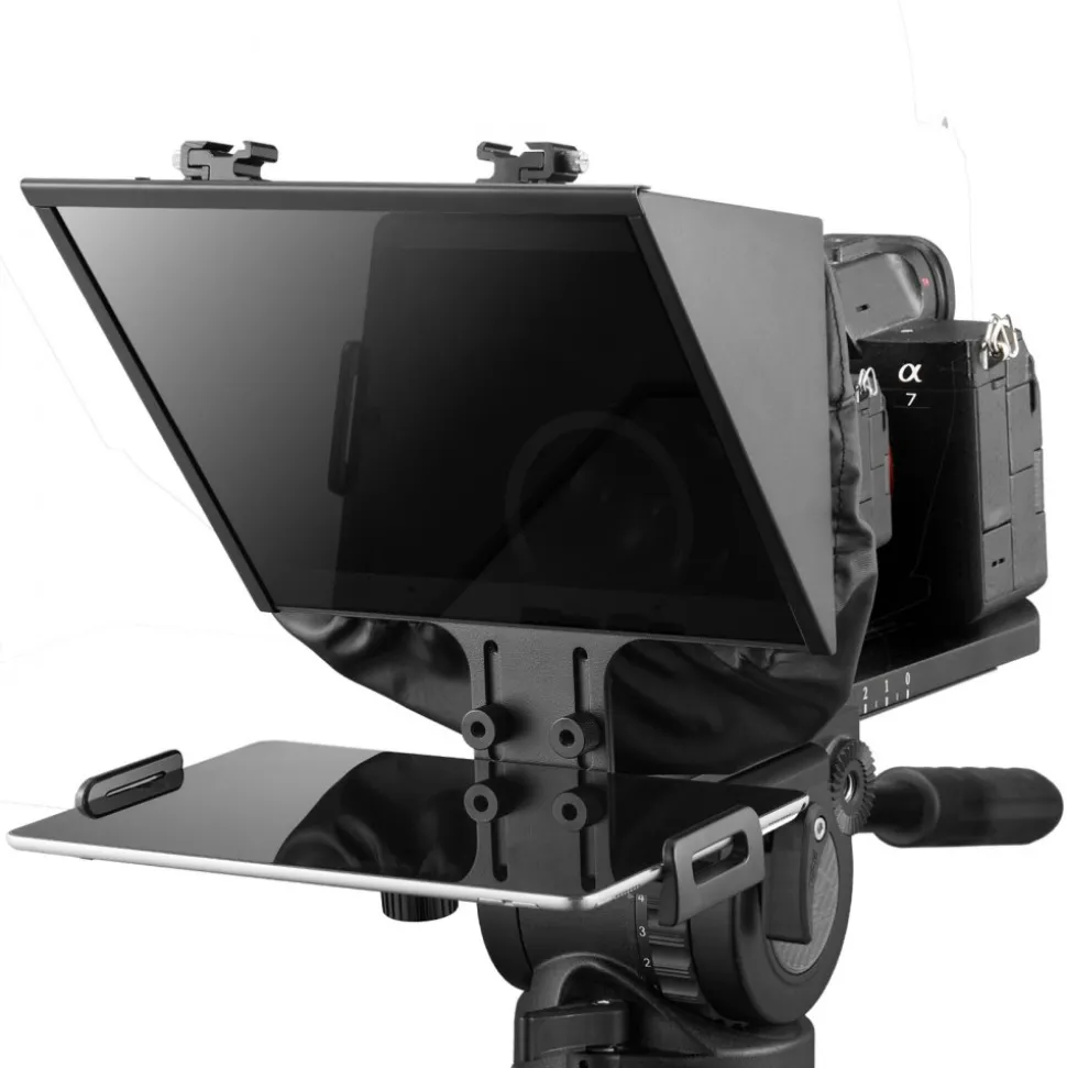 VEVOR Teleprompter, 10" Aluminum Alloy, Desktop Prompter with Adjustable Spectroscope, Remote Control, for YouTube, Twitch, Zoom, Supports DSLR/Webcam/Smartphone, for Video Recording/Live Streaming