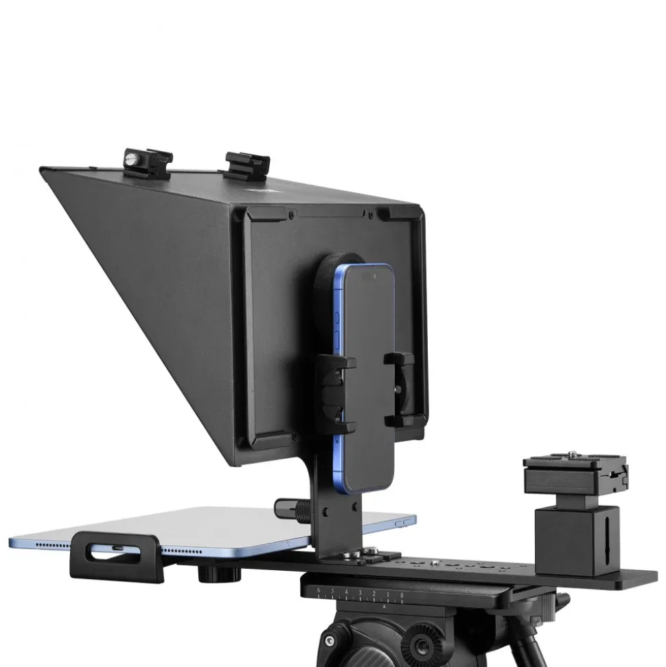 VEVOR Teleprompter, 10" Aluminum Alloy, Desktop Prompter with Adjustable Spectroscope, Remote Control, for YouTube, Twitch, Zoom, Supports DSLR/Webcam/Smartphone, for Video Recording/Live Streaming