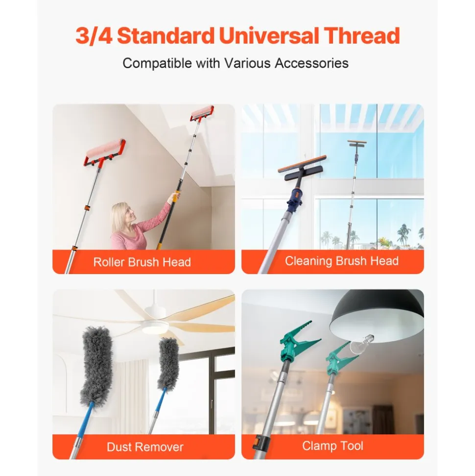 VEVOR Telescopic Extension Pole, 4.66-19 FT Multi-Purpose Extendable Pole, Sturdy Aluminum Alloy Paint Pole Extension with Flip-Lock Design, High Reach Roller Stick for Painting, Dusting and Cleaning