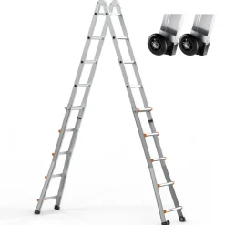 VEVOR Telescoping Ladder A Frame, 20 FT Compact Aluminum Extension Ladder, Multi-Function Portable Collapsible RV Ladder, Telescopic Ladder for Homework Stairs Indoor Outdoor Roof, 330lb Load