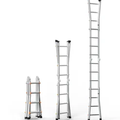 VEVOR Telescoping Ladder A Frame, 15.5 FT Compact Aluminum Extension Ladder, Multi-Function Portable Collapsible RV Ladder, Telescopic Ladder for Homework Stairs Indoor Outdoor Roof, 330lb Load