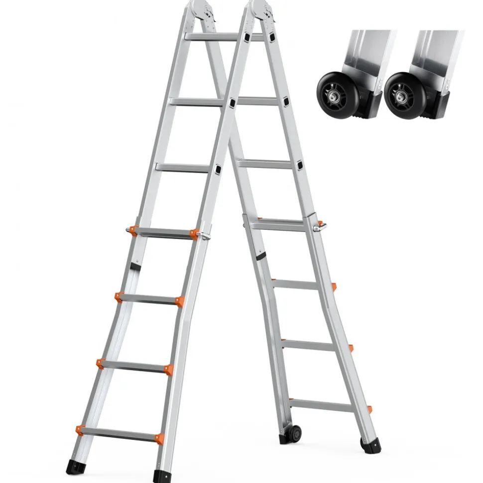VEVOR Telescoping Ladder A Frame, 15.5 FT Compact Aluminum Extension Ladder, Multi-Function Portable Collapsible RV Ladder, Telescopic Ladder for Homework Stairs Indoor Outdoor Roof, 330lb Load